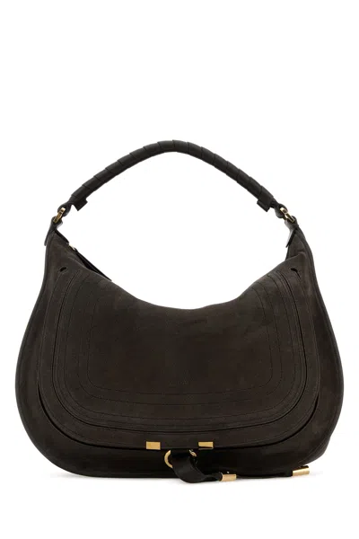 Chloé Charcoal Suede Marcie Shoulder Bag In Brown