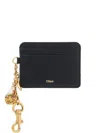 Chloé Leather Card Holder With Charms And Keychain In Black