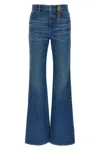 Chloé Women Blue Jeans With Wide Leg And Pendant Charm On The Front In Denim Woman In Blue