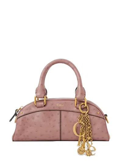 Chloé Small Bowling Shoulder Bag In Ostrich-effect Leather In Pink