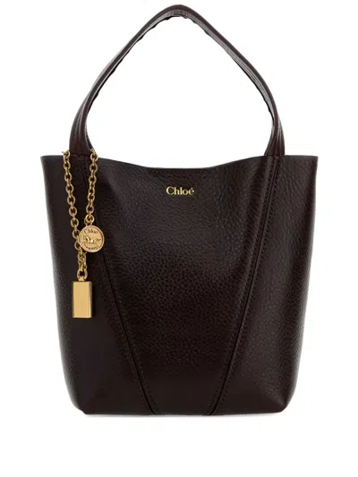 Chloé Spin Small Embellished Paneled Textured-leather Tote In Black