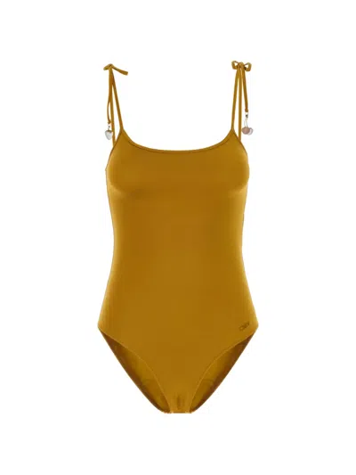 Chloé Charm-embellished Tie-fastening Swimsuit In Yellow