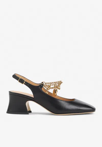 Chloé Charms 55 Chain-embellished Leather Pumps In Black