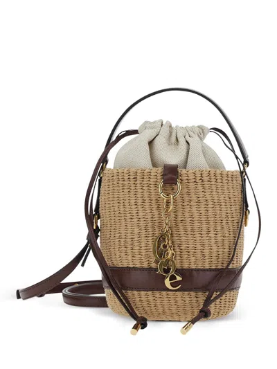 Chloé Charms Basket Bag In Natural Fibers In Brown