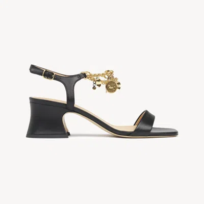 Chloé Charms Heeled Sandal Black Size 6 100% Calf-skin Leather