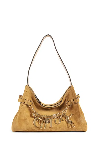 Chloé Charms Hobo Bag In Suede In Sand