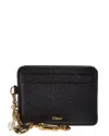Chloé Leather Card Holder With Charms And Keychain In Black