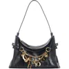 Chloé Logo Charm Hobo Bag In Shiny Leather In Black