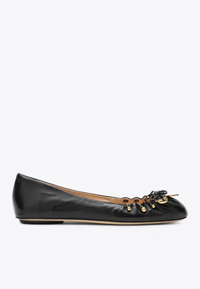 Chloé Charms Nappa Leather Ballet Flats In Black