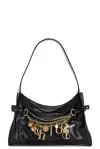Chloé Logo Charm Hobo Bag In Shiny Leather In Black