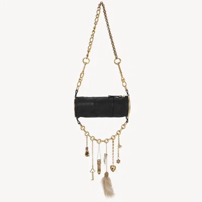 Chloé Château Treasures Shoulder Bag In Grained Leather Black Size Onesize 100% Bubalus Bubalis, Farmed, C