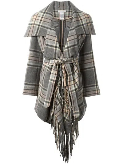 Chloé Check Belted Coat In Gray