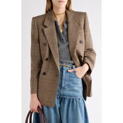 Chloé Check Double Breasted Wool Blazer In Brown