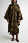 Chloé Oversized Leather-trimmed Checked Wool-blend Flannel Coat In Black Green