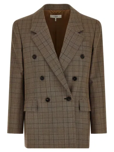 Chloé Check Double-breasted Blazer In Brown