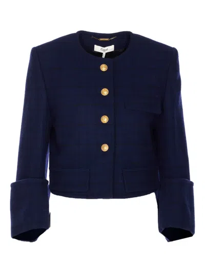 CHLOÉ CHECK-PATTERN BUTTON JACKET