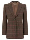 Chloé Single-breasted Checked Brown Wool Jacket Women In Brown