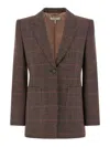 Chloé Single-breasted Checked Brown Wool Jacket In Brown