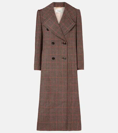 Chloé Checked Double-breasted Virgin Wool Coat In Brown