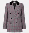 Chloé Double-breasted Velvet-trimmed Checked Wool Blazer