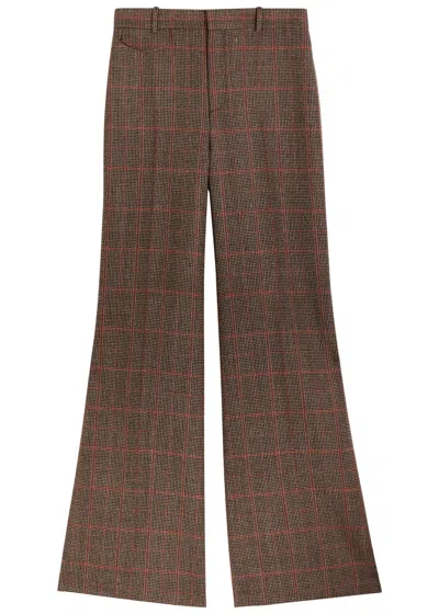 Chloé Chloe Checked Flared Wool Trousers In Brown