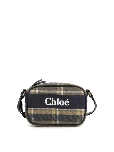 Chloé Kids' Checked Shoulder Bag In Green
