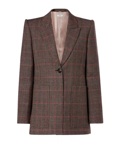 Chloé Slim Fit Plaid Wool Tailored Jacket In Brown
