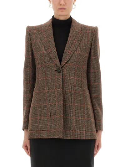 Chloé Checked Wool Blazer In Brown