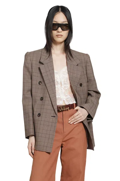 Chloé Checked Wool Blazer In Brown