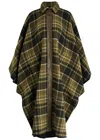Chloé Oversized Leather-trimmed Checked Wool-blend Flannel Coat In Green