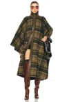 Chloé Oversized Leather-trimmed Checked Wool-blend Flannel Coat In Black & Green