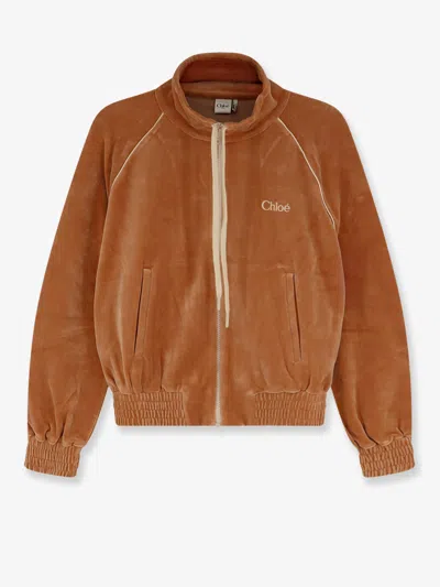 Chloé Chenille Sweatshirt With Logo In Orange