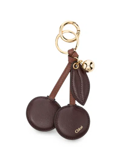 Chloé Cherry-motif Leather Keyring In Brown
