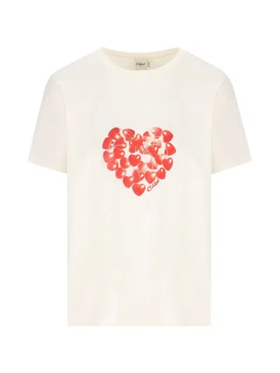 Chloé Cherry-print Heart-motif T-shirt In White