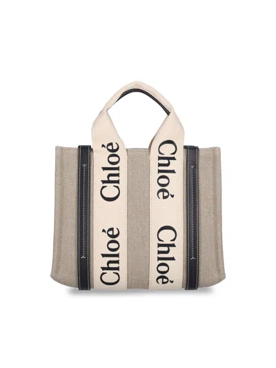 Chloé Chic Linen & Calf Leather Mini Bag In White