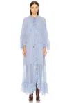 Chloé Robe Cape Longue Volantée En Mousseline De Soie Femme Bleu Taille 38 100% Soie In Idyllic Blue