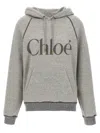 Chloé Hooded Cotton Blend Sweatshirt With Kangaroo Pocket In Gray