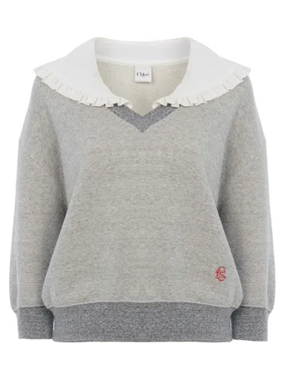 CHLOÉ CHLOÉ CHINÉ FLEECE SWEATER WITH RUFFLED SILK COLLAR