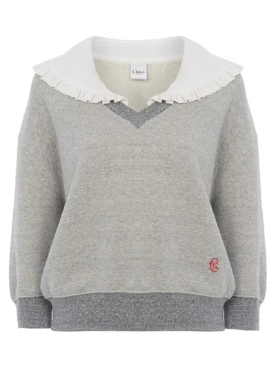 CHLOÉ CHLOÉ CHINÉ FLEECE SWEATER WITH RUFFLED SILK COLLAR CLOTHING