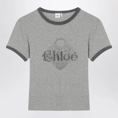 Chloé Logo Print Slim T-shirt In Gray