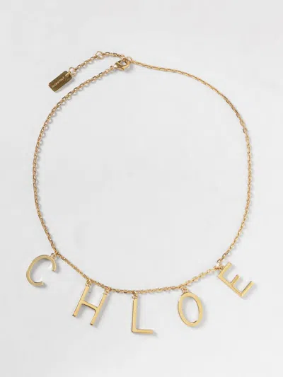 Chloé Metallic Belt With Adjustable Hook Closure And Logo Lettering Charm In Brass Woman In Gold