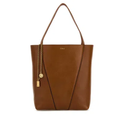 Chloé Chlo Caramel Leather Spin Shopping Bag In Brown