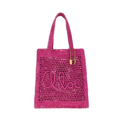 Chloé Chloe Women Fuchsia Raffia Estate Banana Shopping Bag In Pink