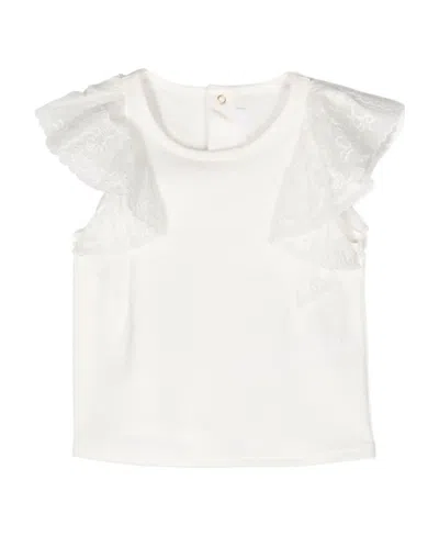 Chloé Kids Crewneck Flutter-sleeved T-shirt In White