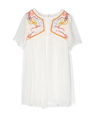 Chloé Floral-applique Dress In White