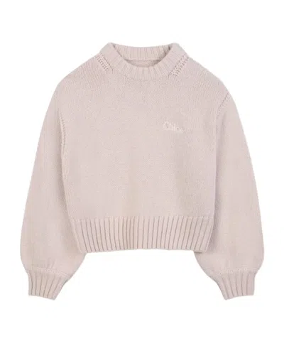 Chloé Chlo Kids Logo Embroidered Cropped Jumper In Brown