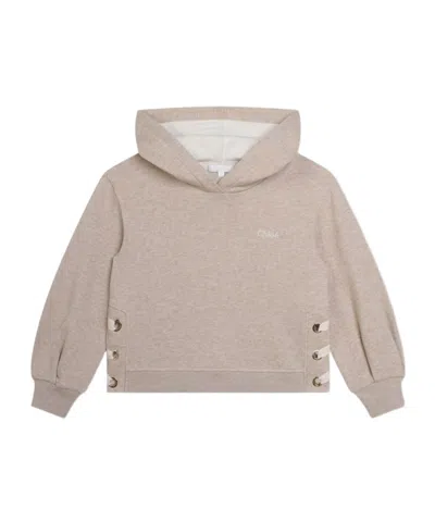 Chloé Kids Logo-embroidered Lace-up Detailed Hoodie In Nude