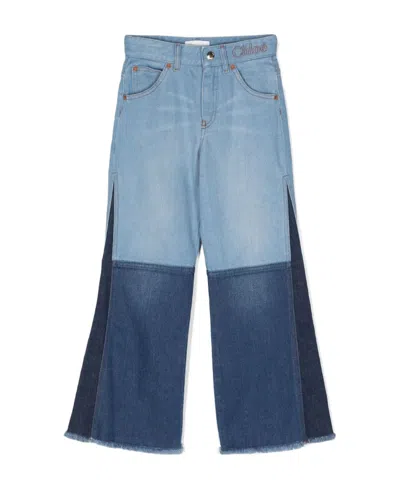 CHLOÉ CHLOÉ KIDS LOGO EMBROIDERED PATCHWORK JEANS