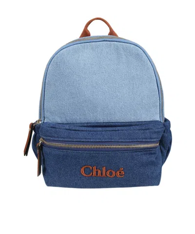 Chloé Kids Logo Embroidered Two-toned Backpack In Blue