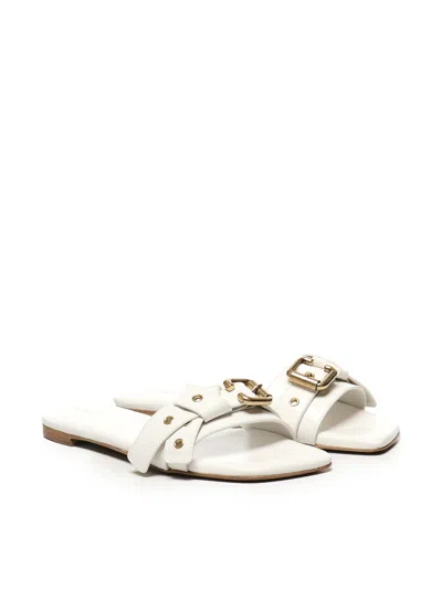 CHLOÉ CHLO�� MAE WHITE SANDALS WITH BUCKLES
